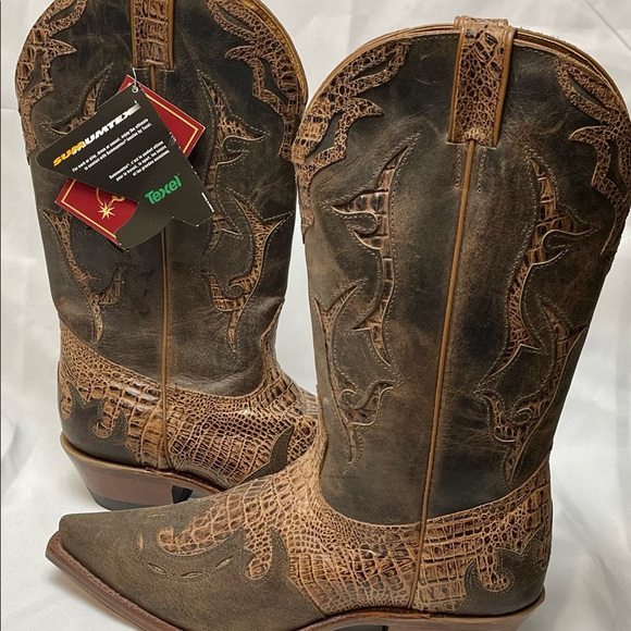 Pair of Crocodile Leather Boulet Boots Size 10